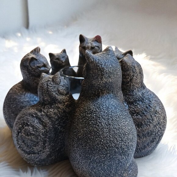 Windstone Editions Circle of Cats Candle Holder Mineral Stone VTG Collectible - Picture 4 of 15